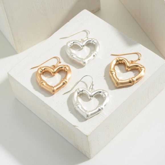 Open Heart Drop Dangle  Earrings - Picture 3 of 3